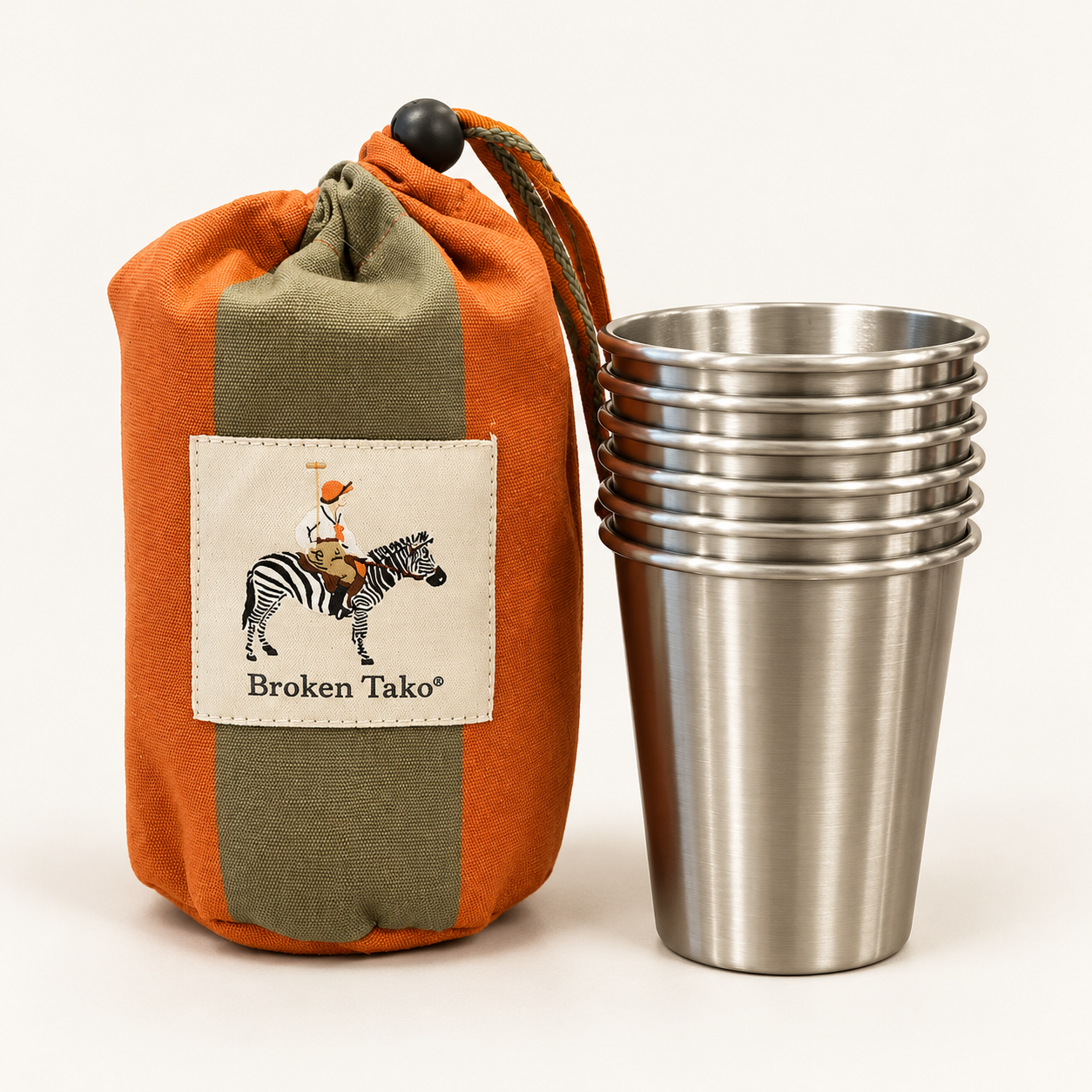 Set de 6 Vasos con Funda de Rayas – Caqui y Naranja