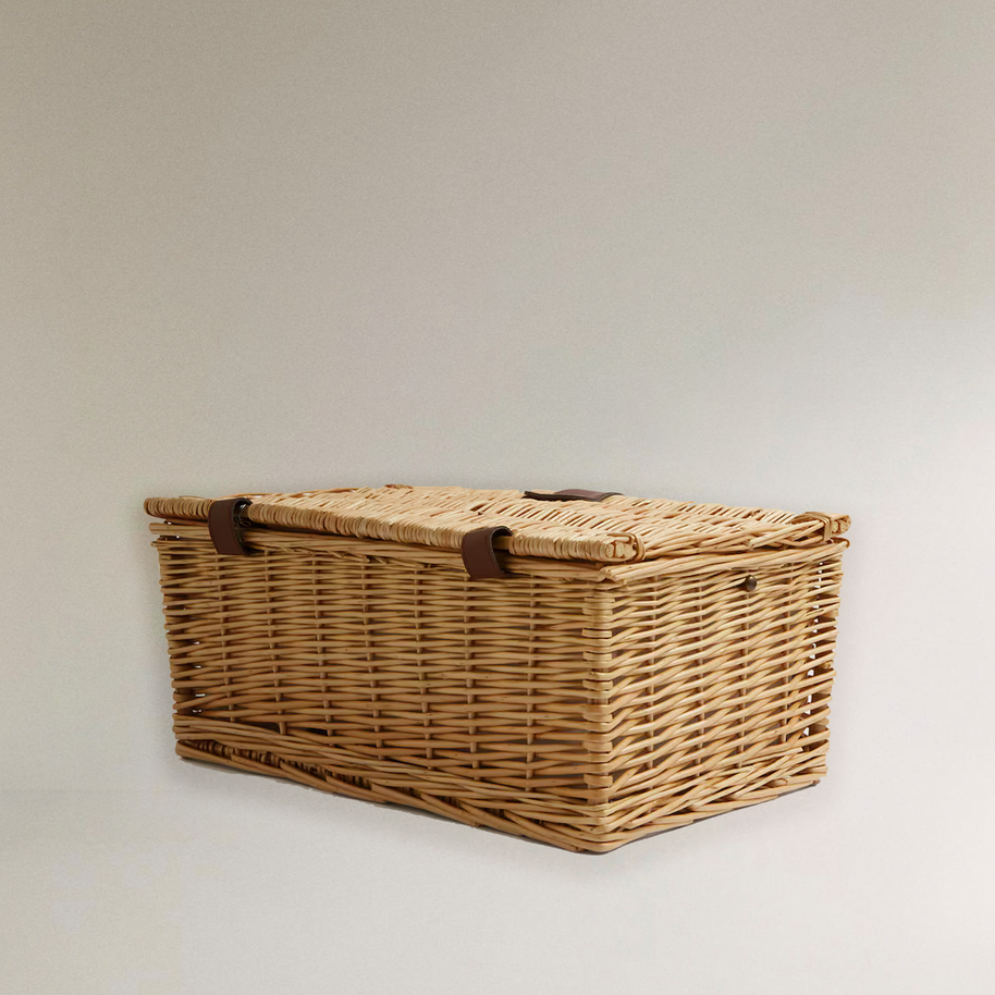 CESTA DE PICNIC PARA 2 - CON PLATOS Y SERVILLETAS PINTADAS A MANO
