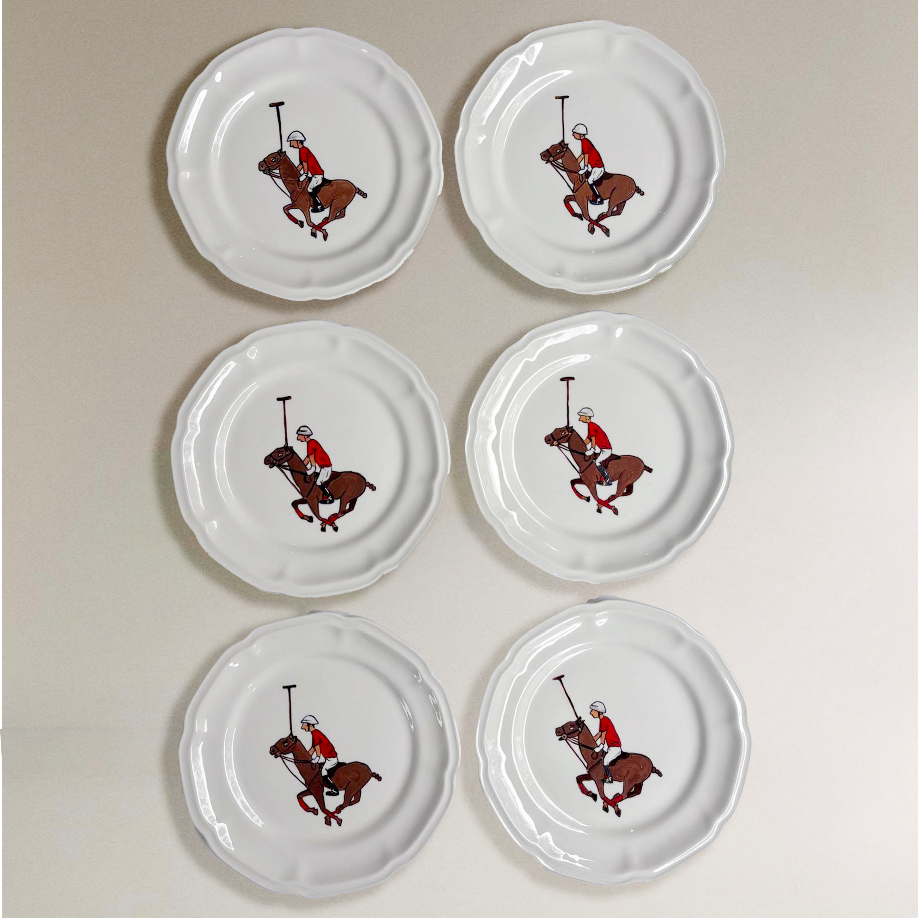 SET DE 6 PLATOS DE PORCELANA - ROJO