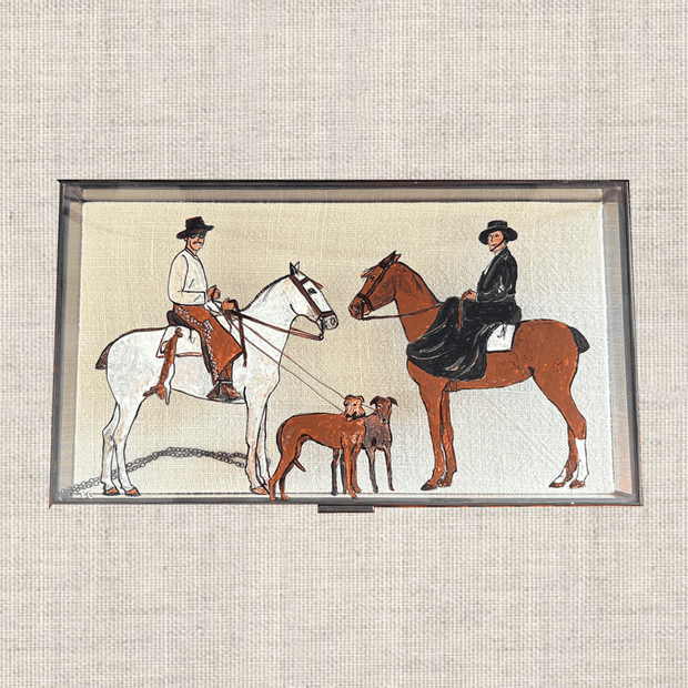 CAJA DE CRISTAL CON PERFILES DE METAL, "ESCENA TRADICIONAL GALGOS"