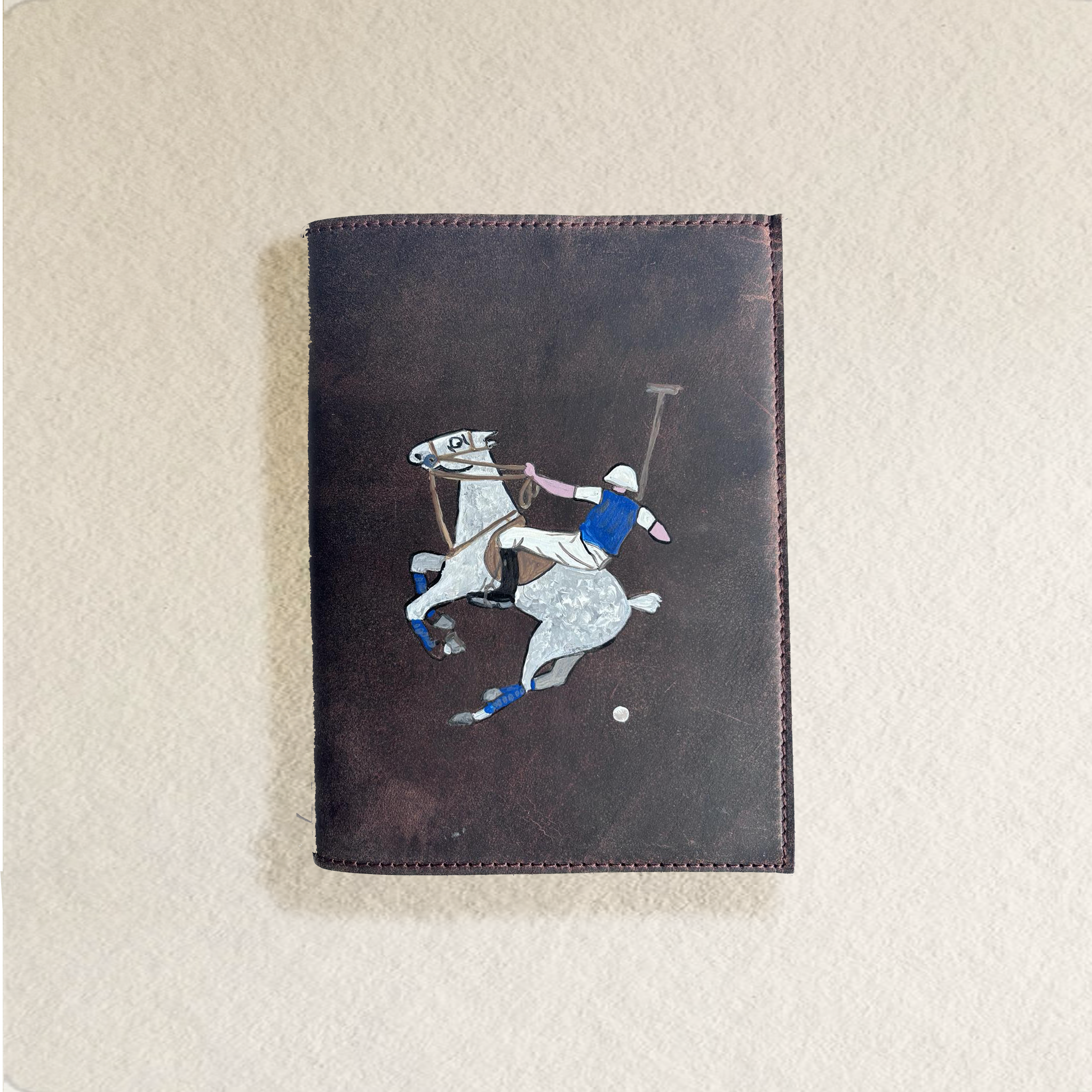 NOTEBOOK A5 CON CUBIERTA DE PIEL NATURAL, PINTADO A MANO